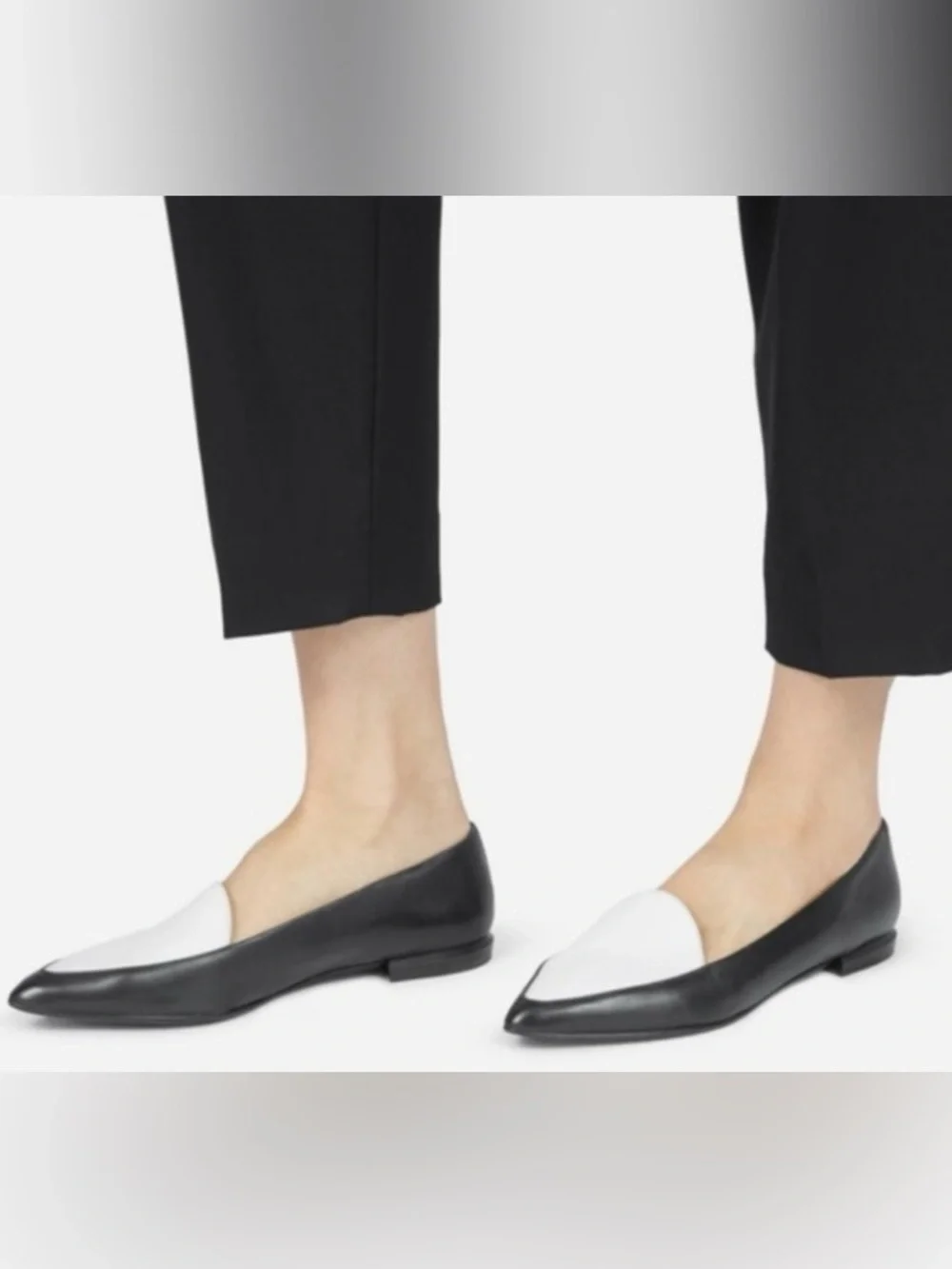 NIB [Everlane] Pointed Toe Italian Leather Black/White Flats Women’s 8.5 - Picture 3 of 15
